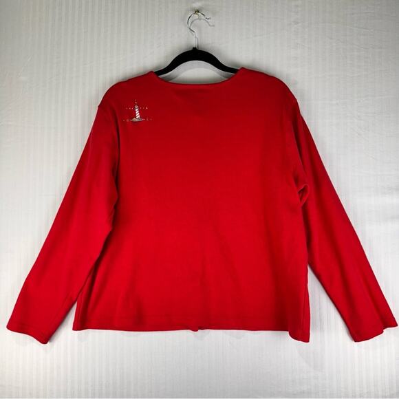 LasOLas Red Buttoned Combed Cotton Lighthouse Cardigan Sweater Size 1X Coastal - Picture 6 of 7